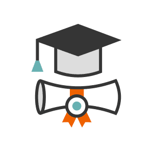 Illustrative icon of a graduation hat and a diploma